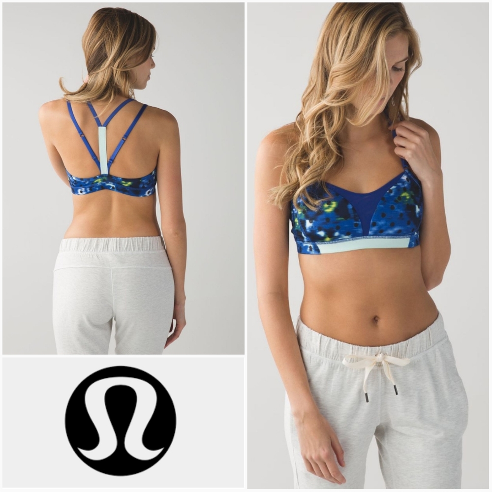 LULULEMON 4 Interval Bra Windy Blooms Saphire Blue Multi Sea Mist